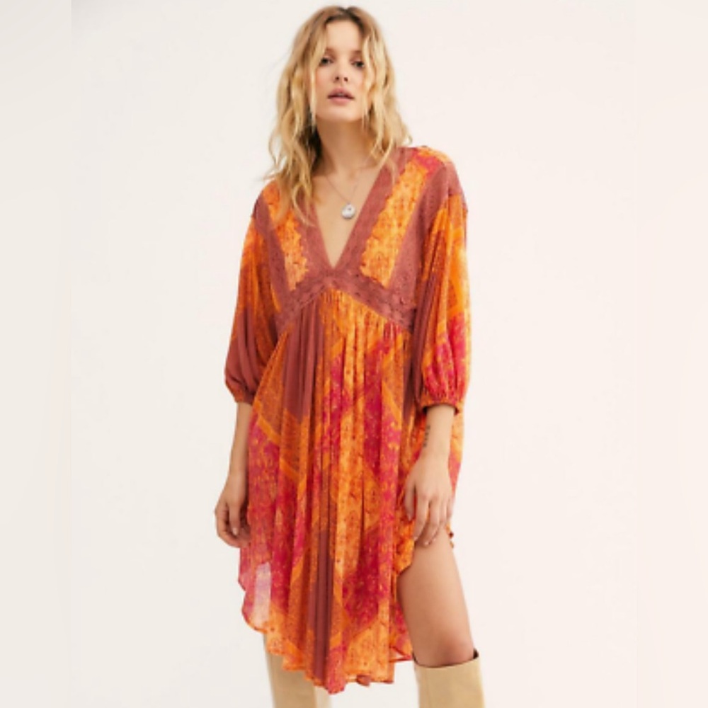 Free People size XL Moon Child Lakeside Maxi Top Copper Sienna Combo